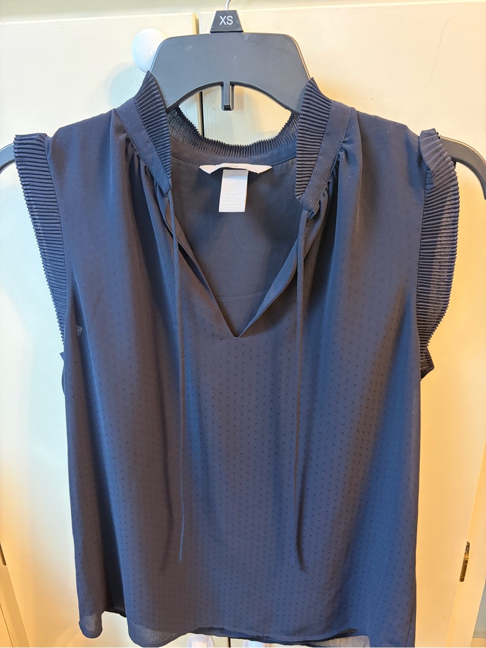 H&M Navy Sleeveless Blouse with Tie Neck